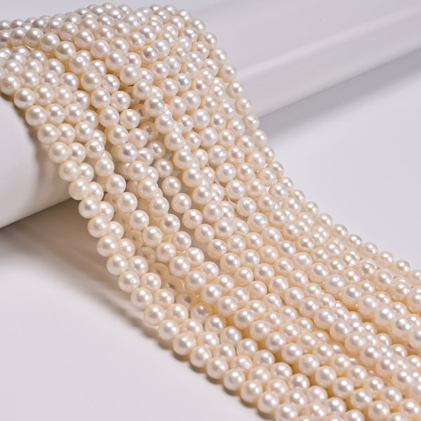 Natural White Fresh Water Pearl Smooth Round Beads Size 5mm 6mm 15.5" Strand
