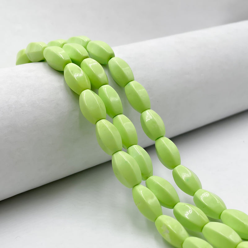 Neon Lime Green Chalk Turquoise Faceted Rice Shape Beads Size 8x14mm 15.5'' Strd