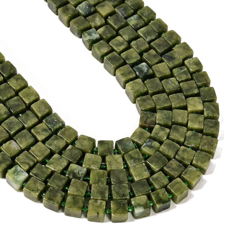 Natural Green Jade Smooth Cube Beads Size 8-9mm 15.5'' Strand