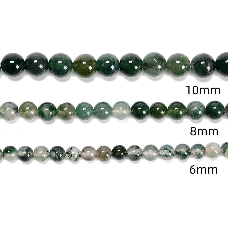 Perles Rondes En Agate Mousse Verte Naturelle - Diamètres 4 à 12mm, Pour Création Bijoux