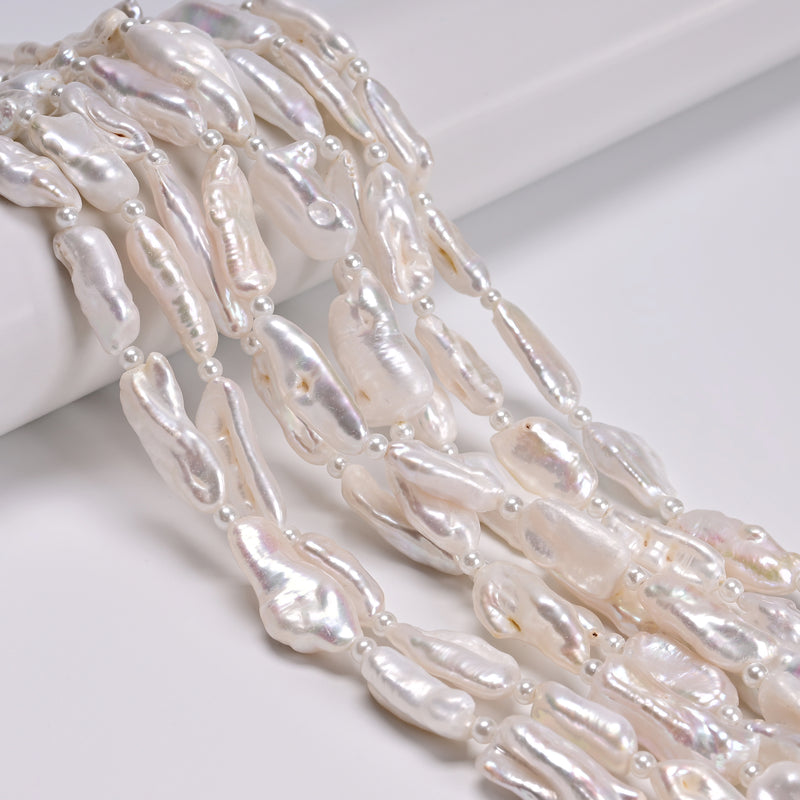White Fresh Water Keshi Pearl Irregular Nugget Chunk 8-10x18-23mm 15.5'' Strand