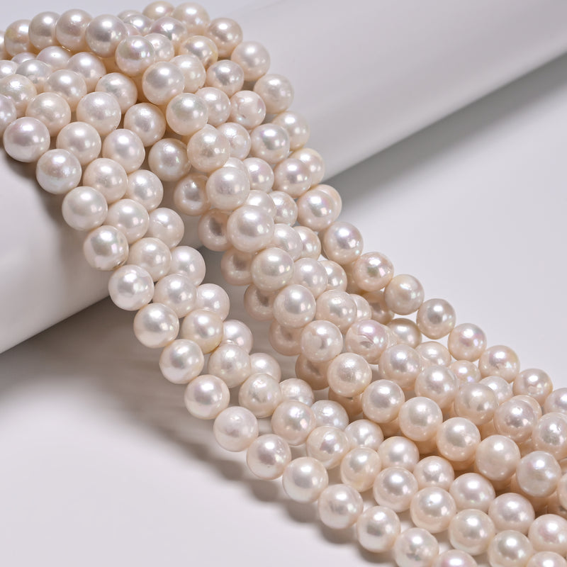 Grade AAA White Fresh Water Pearl Off Round Beads Size 7-8mm 15'' Strand