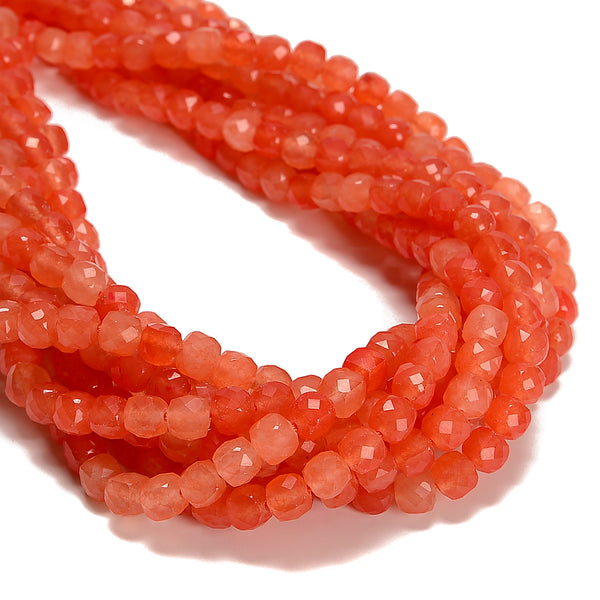 Orange Color Dyed Jade Faceted Cube Beads Size 7mm 15.5'' Strand