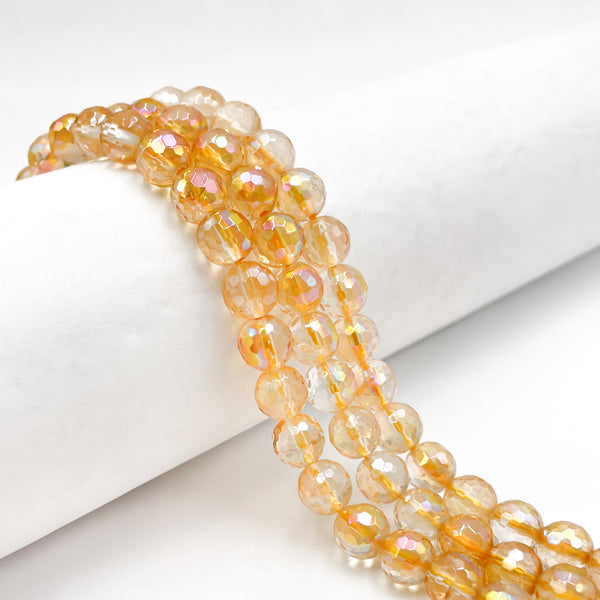 AB Coated Citrine Faceted Round Beads Size 6mm 8mm 15.5" Strand