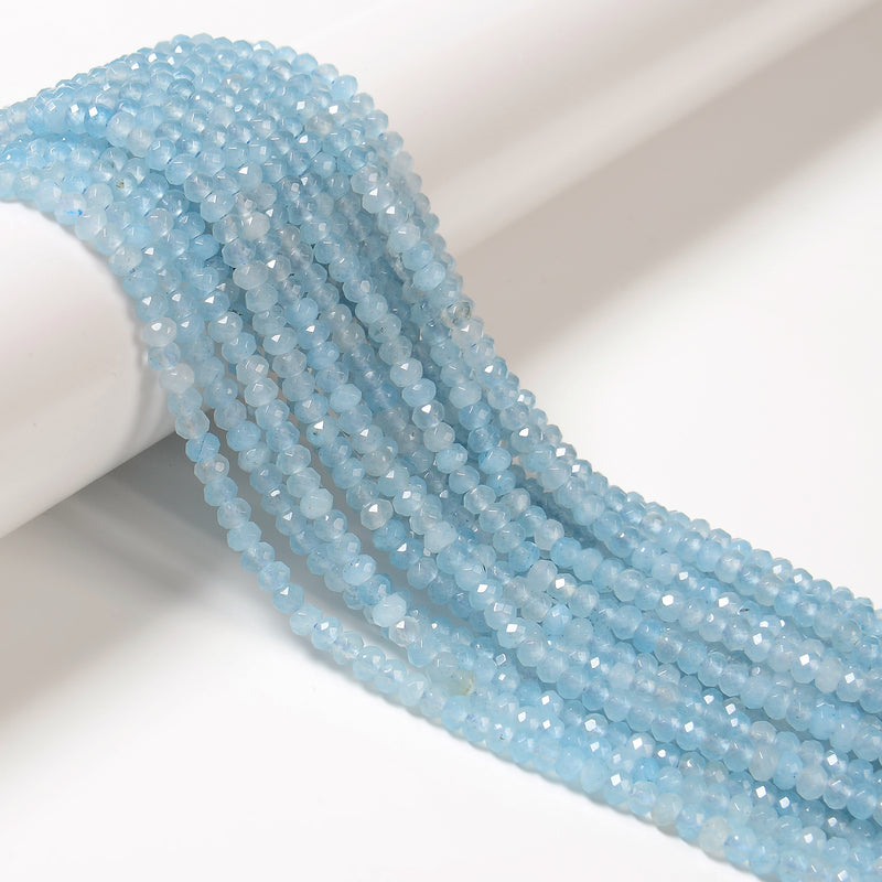 Aquamarine Color Dyed Jade Faceted Rondelle Beads Size 3x4mm 14'' Strand