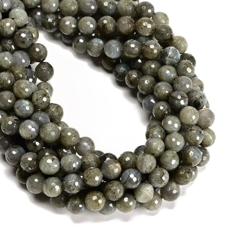 Labradorite Faceted Round Beads Size 4mm 6mm 8mm 10mm 12mm 15.5" Strand
