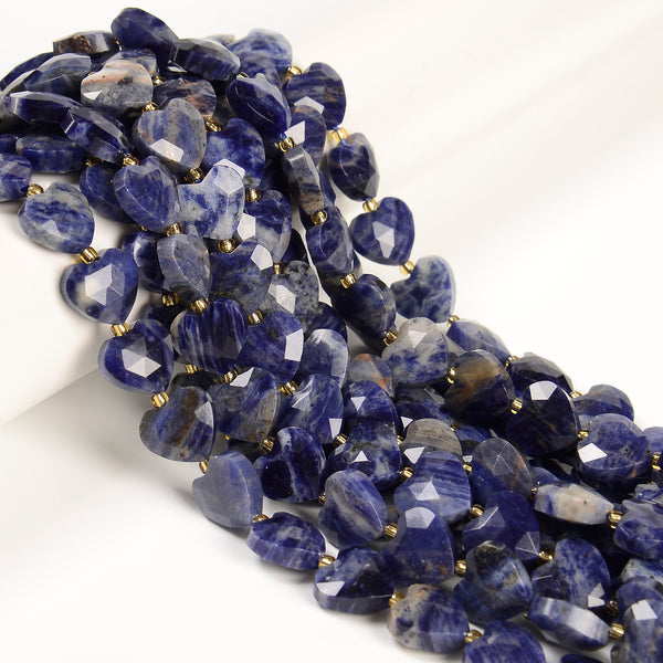 Natural Sodalite Faceted Heart Shape Beads Size 13x14mm 15.5'' Strand