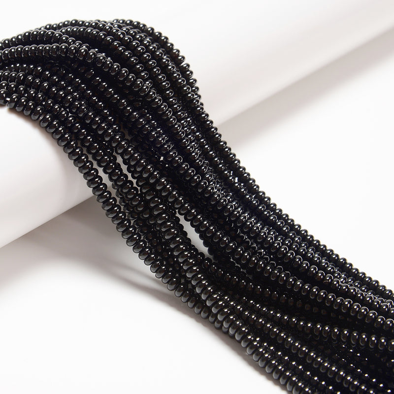 Black Onyx Smooth Rondelle Beads Size 2x4mm 15.5" Strand