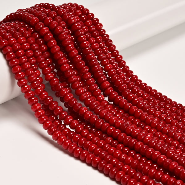 Red Coral Color Dyed Jade Smooth Rondelle Beads Size 4x6mm 15.5" Strand