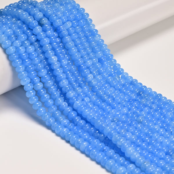Light Blue Color Dyed Jade Smooth Rondelle Beads Size 4x6mm 15.5" Strand