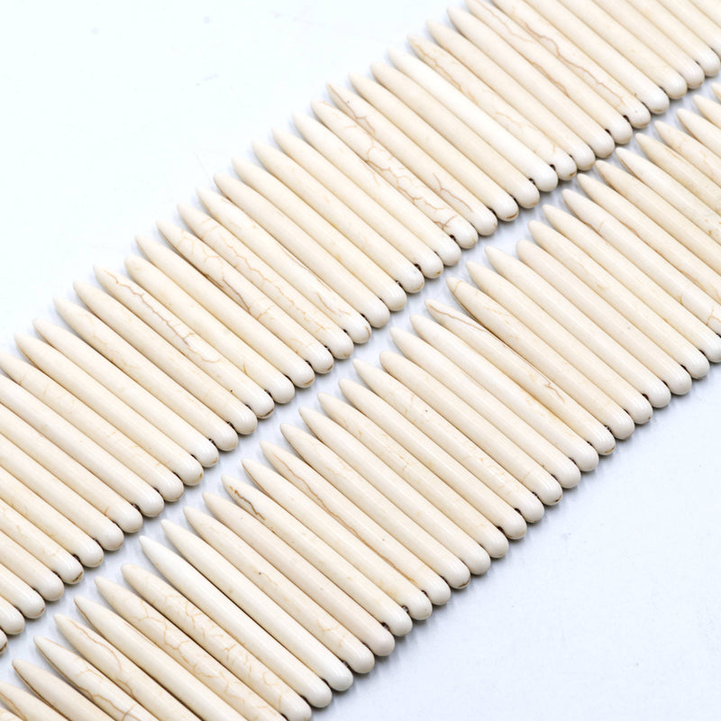 Ivory White Howlite Turquoise Spike Point Beads Size 5x48mm 15.5'' Strand