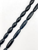 Natural Black Onyx Smooth Rice Shape Beads Approx. 10x18-33mm 15.5" Strand