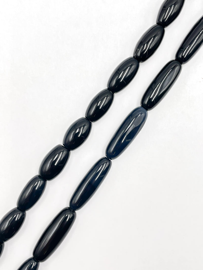 Natural Black Onyx Smooth Rice Shape Beads Approx. 10x18-33mm 15.5" Strand