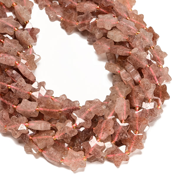 Natural Strawberry Quartz Faceted Five-Pointed Star Shape Beads 14mm 15.5'' Strd