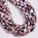 Natural Purple Fresh Water Pearl Coin Shape Beads Size 11-12mm 15" Strand