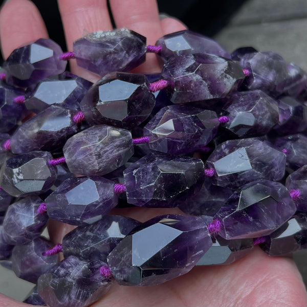 Natural Amethyst Graduated Faceted Nugget Beads Size12x16mm to 15x25mm 15.5" Std