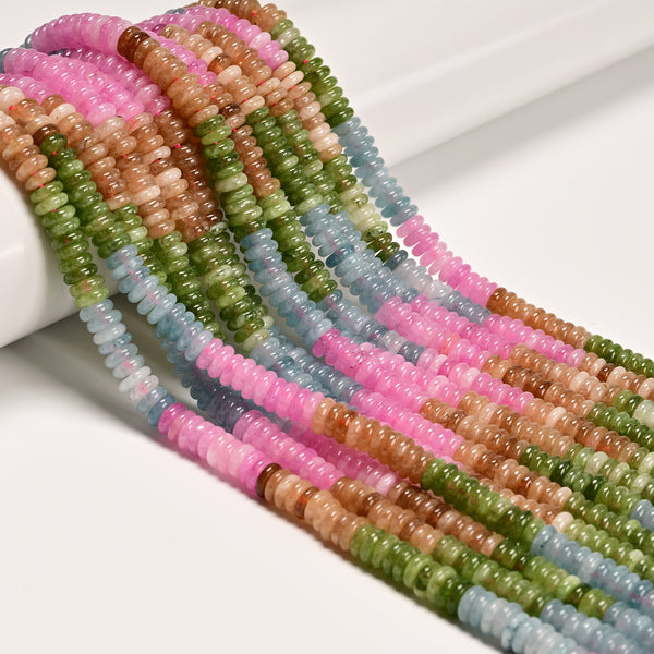 Gradient Multi-color Dyed Jade Smooth Rondelle Beads Size 2x6mm 15.5" Strand