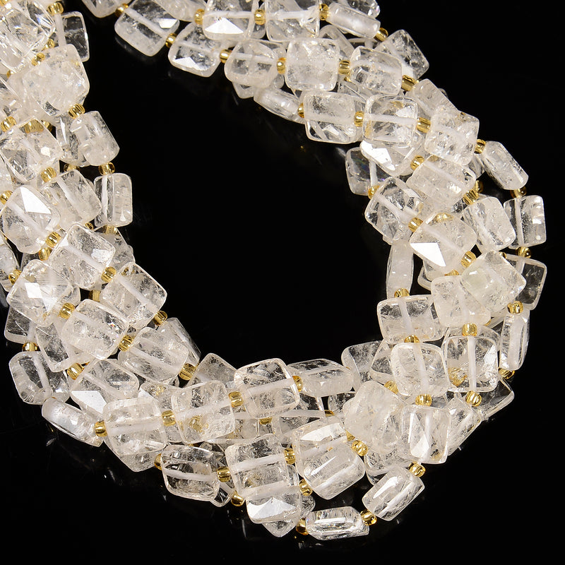 Natural Clear Quartz Faceted Flat Square Shape Beads Size 10mm 15.5" Strand
