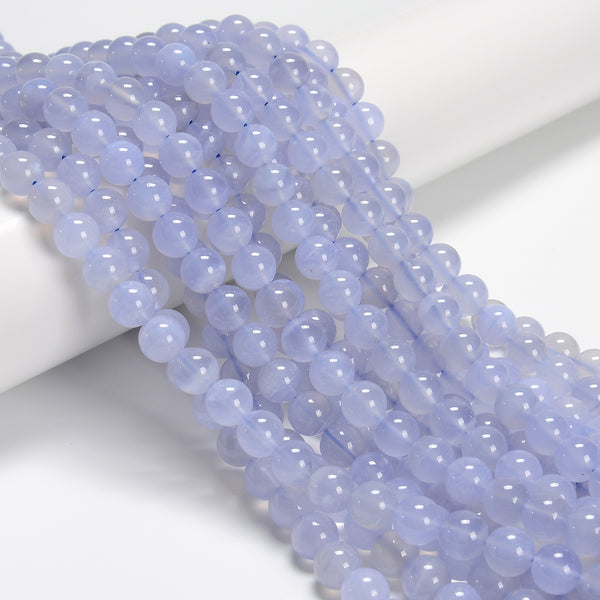 Natural Blue Chalcedony Smooth Round Beads Size 6mm 8mm 15.5'' Strand