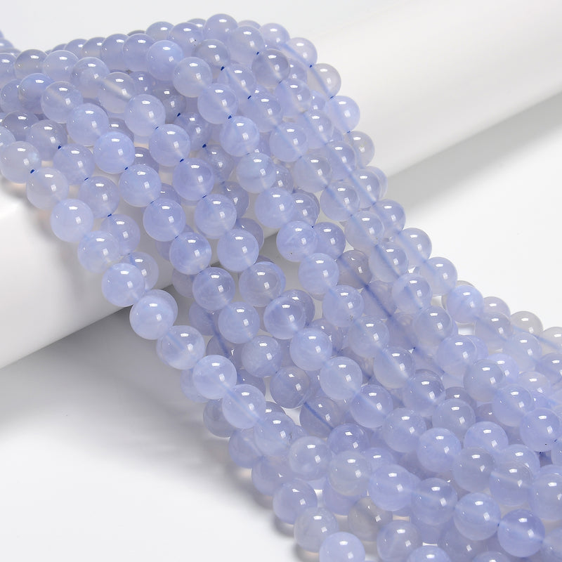 Natural Blue Chalcedony Smooth Round Beads Size 6mm 8mm 15.5'' Strand