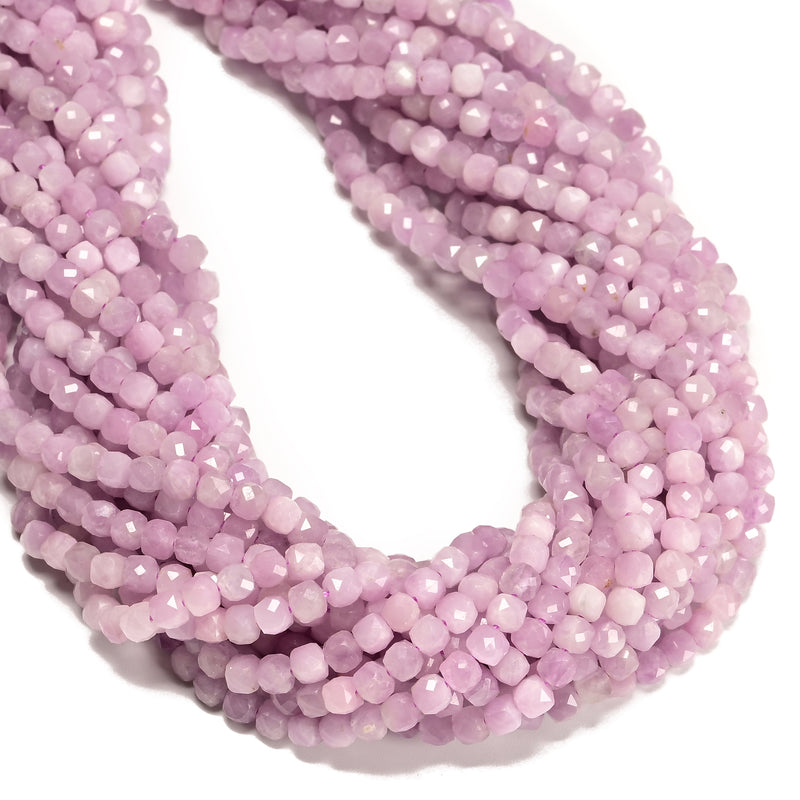 Natural Kunzite Faceted Cube Beads Size 4mm 15.5'' Strand