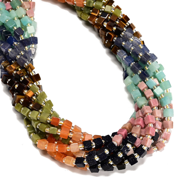 02 Multi-color Gemstone Smooth Cube Shape Beads Size 4mm 15" Strand