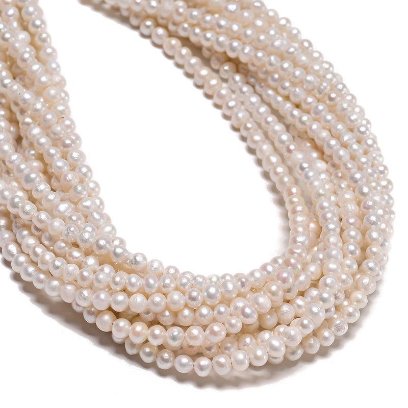 Natural White Fresh Water Pearl Off Round Beads Size 4-5mm 5-5.5mm 15'' Strand