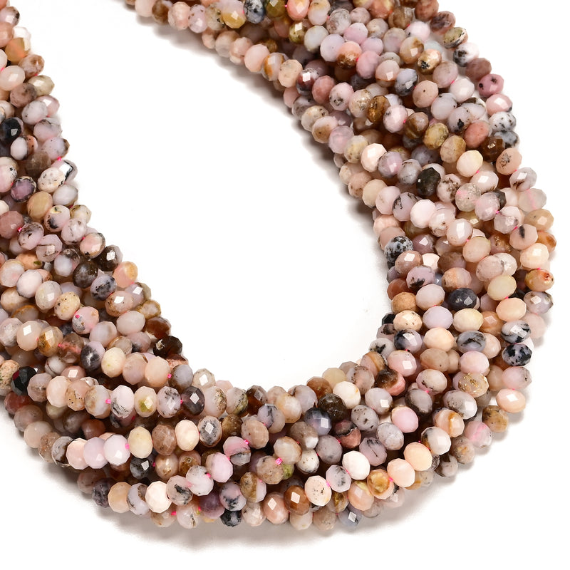 Natural Pink Opal Faceted Rondelle Beads Size 3x4mm 4x5mm 15.5'' Strand