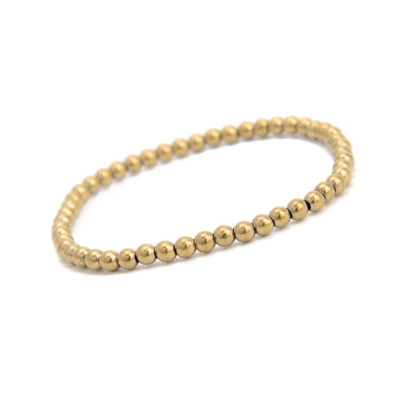 Gold Plated Hematite Smooth Round Beaded Bracelet 4mm 7.5'' Length 3 PCS/ Set