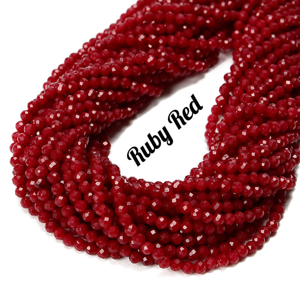 Ruby Color Dyed Jade Hard Faceted Round Beads Size 4mm 15.5'' Strand