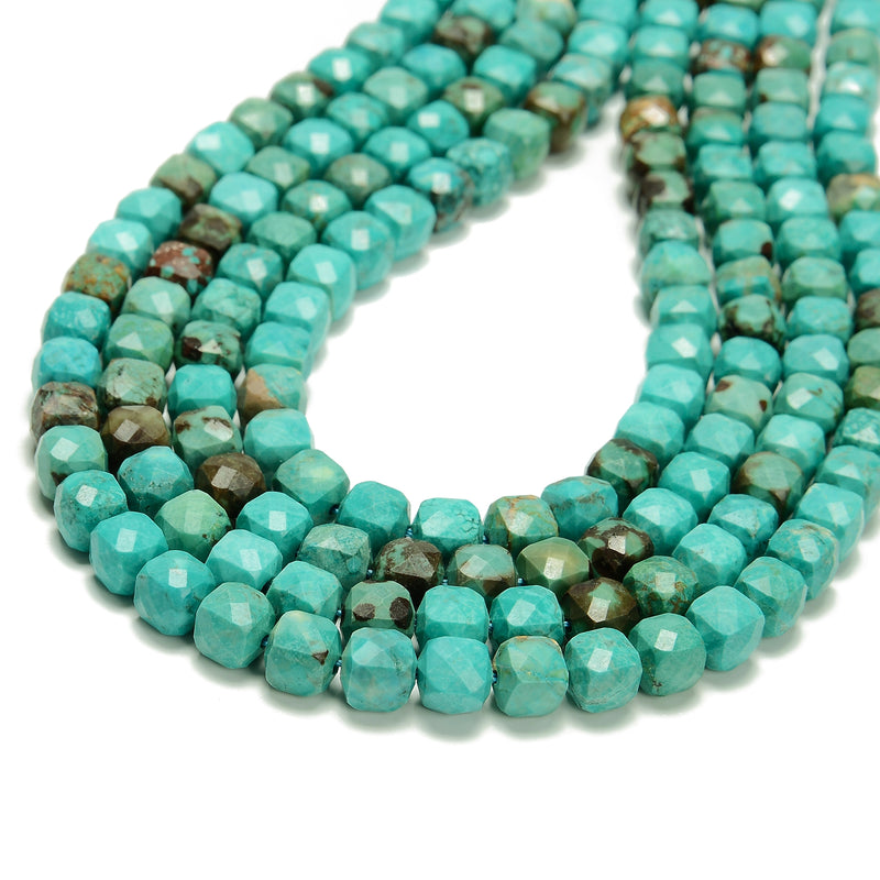 Blue Green Magnesite Turquoise Faceted Cube Beads Size 5-6mm 7-8mm 15.5'' Strand
