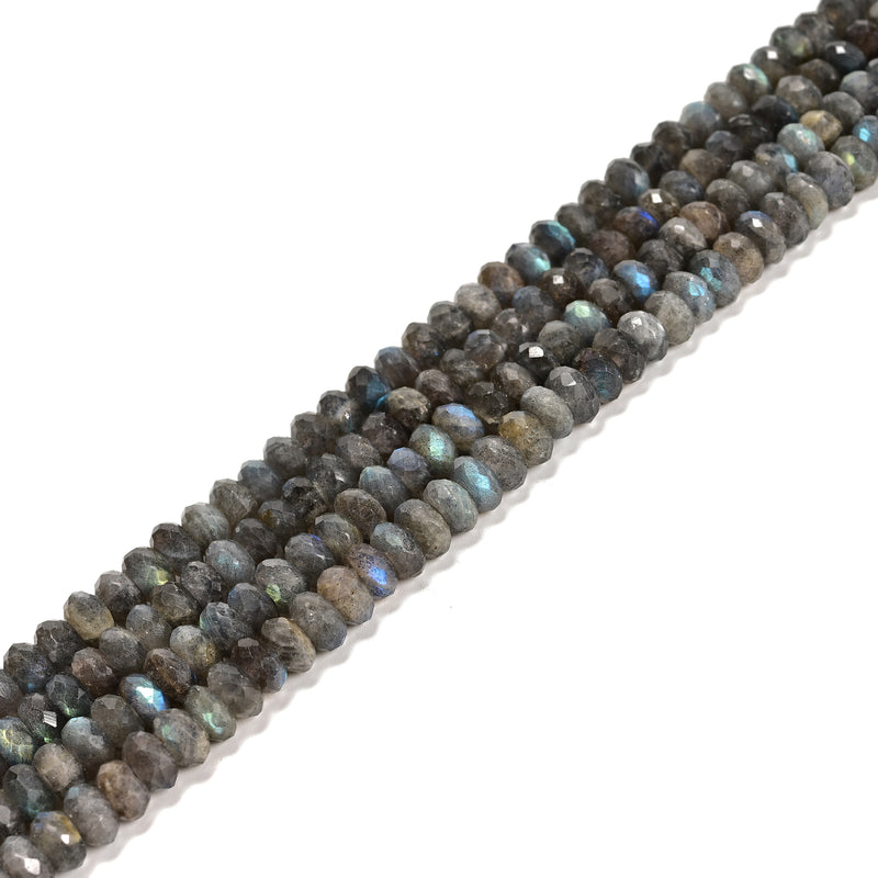 High Quality Labradorite Faceted Rondelle 4x7mm 5x8mm 15.5" Strand