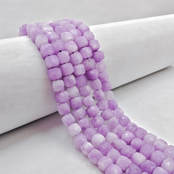 Lepidolite Color Dyed Jade Faceted Cube Beads Size 7mm 15.5'' Strand