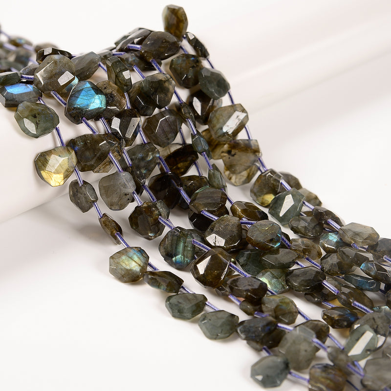 Natural Labradorite Faceted Trapezoid Shape Beads 10x12mm-12x15mm 15.5'' Strand