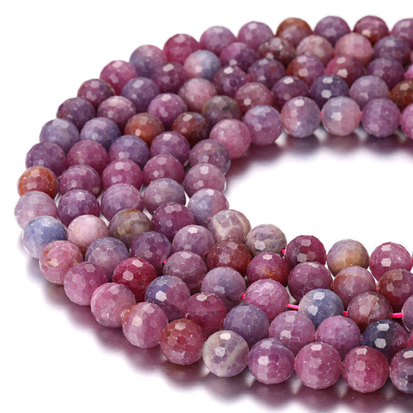 Genuine Ruby Faceted Round Beads 5mm 6mm 7mm 8mm 9mm 10mm 11mm 15.5" Strand