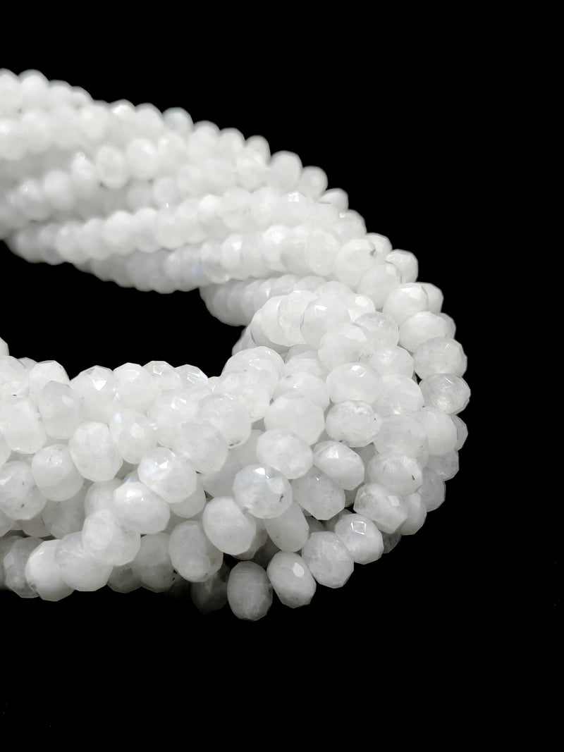 Natural White Rainbow Moonstone Faceted Rondelle Beads 4x6mm 5x8mm 15.5" Strand