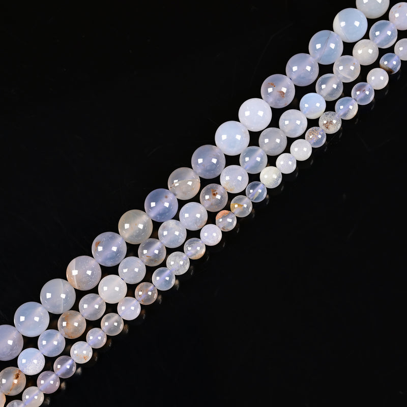 Light Blue Chalcedony with Golden Matrix Smooth Round 6mm 8mm 10mm 15.5" Strand