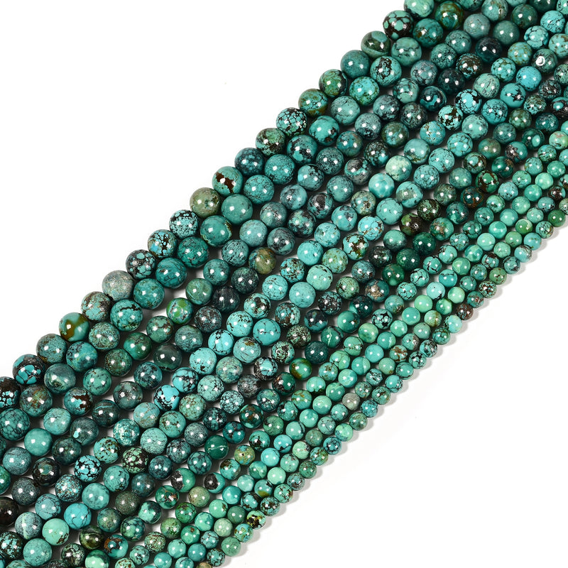 Genuine Blue Green Turquoise Smooth Round Beads Size 4-5mm to 9-9.5mm 15.5'' Std