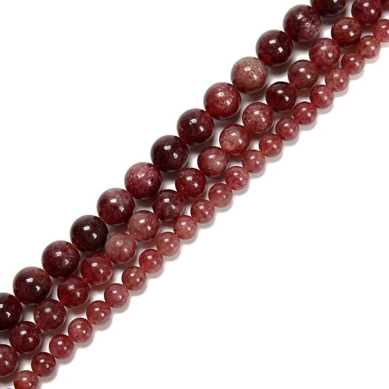 Natural Dark Red Strawberry Quartz Smooth Round Beads Size 6mm 8mm 15.5'' Strand