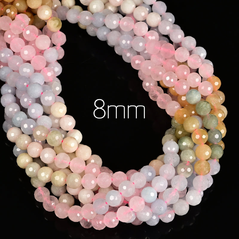 Gradient Natural Morganite Faceted Round Beads Size 6mm 8mm Size 15.5" Strand