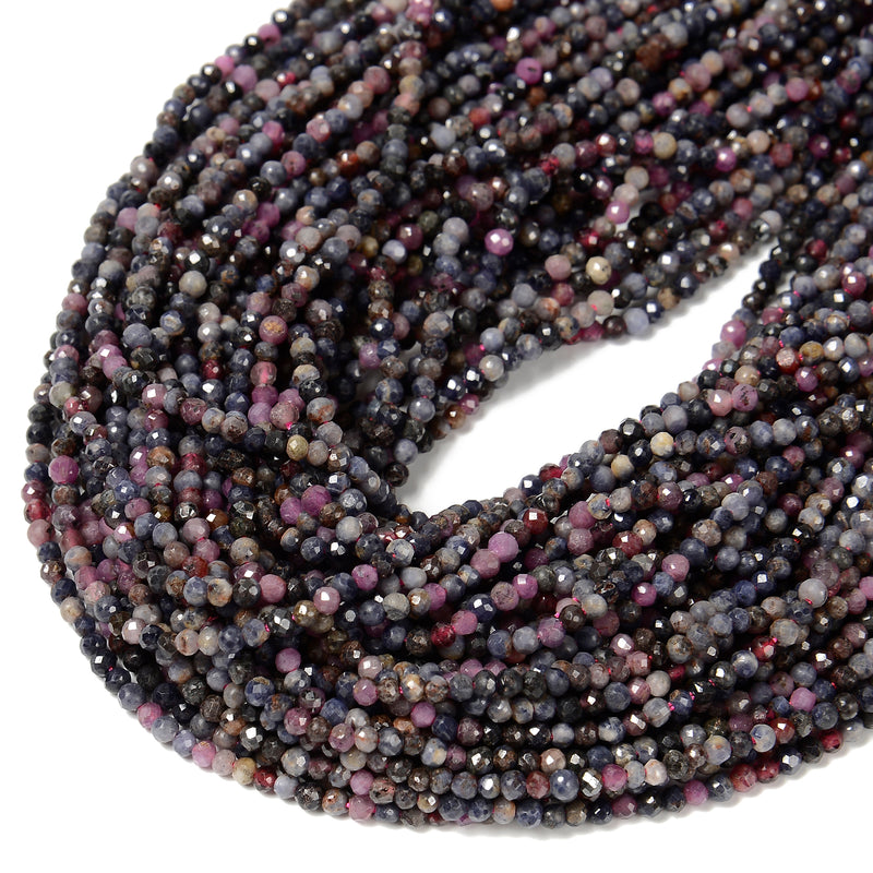 Natural Ruby & Sapphire Faceted Round Beads Size 3mm 15.5'' Strand