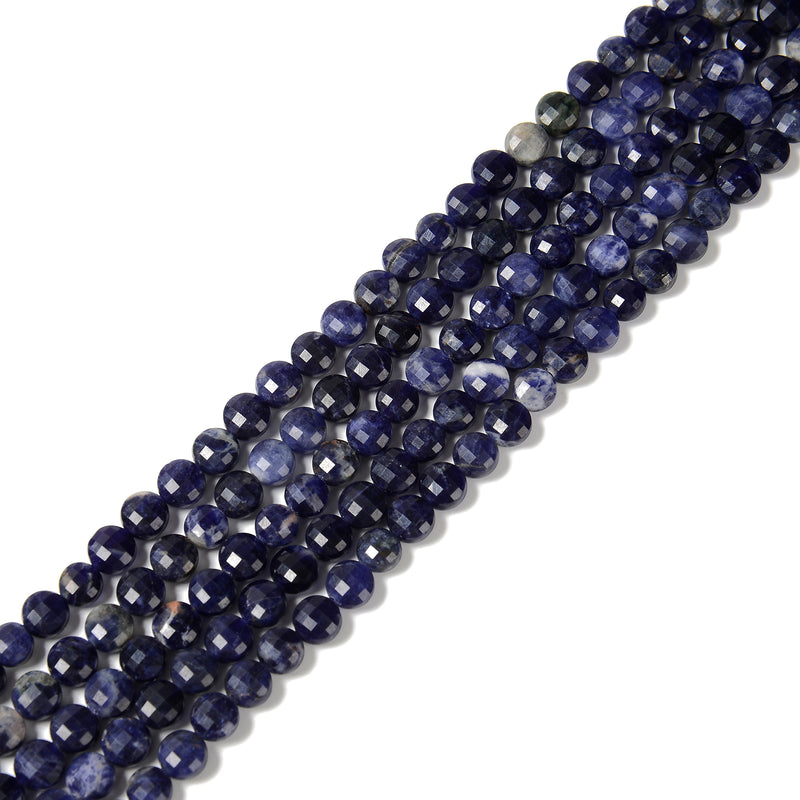 Natural Sodalite Faceted Coin Beads Size 6mm 15.5'' Strand