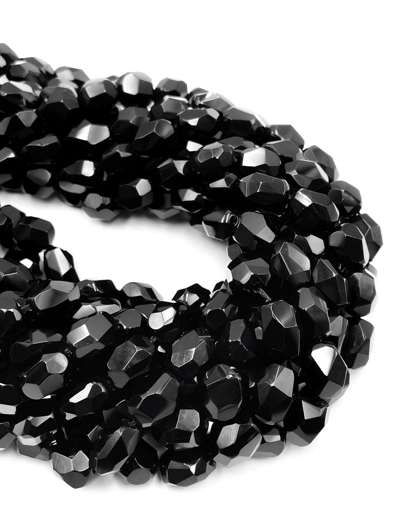 Natural Black Onyx Faceted Nugget Beads Approx. 9x13mm 15.5" Strand