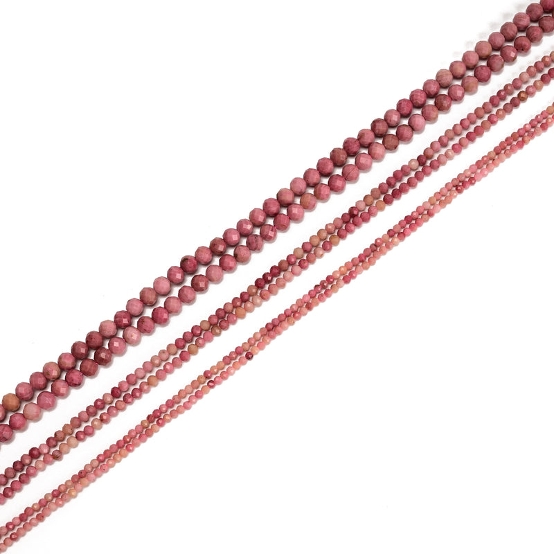 Natural Pink Petrified Rhodonite Faceted Round Beads Size 2mm 3mm 5mm 15.5" Strd