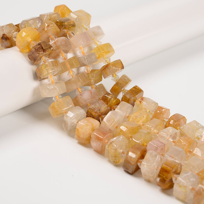 Natural Golden Healer Quartz Faceted Irregular Wheel Beads 8x15mm 15.5''Strand