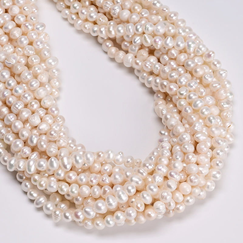 Natural White Fresh Water Pearl Potato Shape Beads Size 4-5mm 14'' Strand