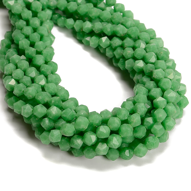 Natural Green Jadeite Jade Faceted Star Cut Beads Size 8mm