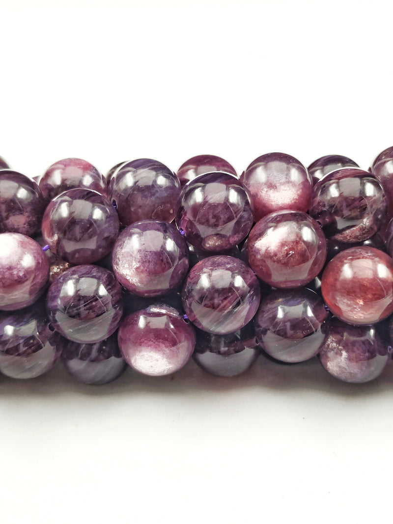 Genuine Purple Lepidolite Natural Mica Smooth Round 15.5" Strand