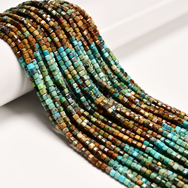 Gradient Natural Turquoise Faceted Cube Beads Size 3mm 15.5" Strand
