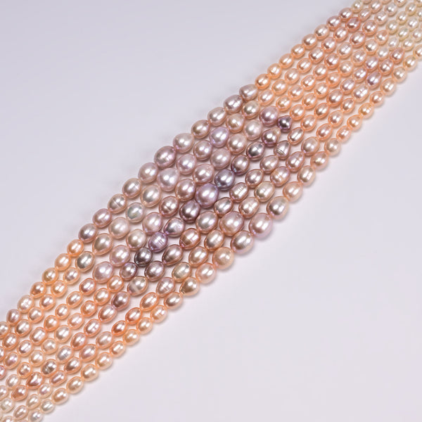 Gradient Natural Fresh Water Pearl Graduated Rice Shape Beads 4x6-9x10mm 16"Strd